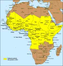 Endemska područja žute groznice u Africi