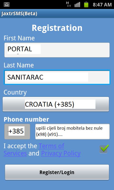 jaxtrSMS Besplatno slanje SMS poruka!